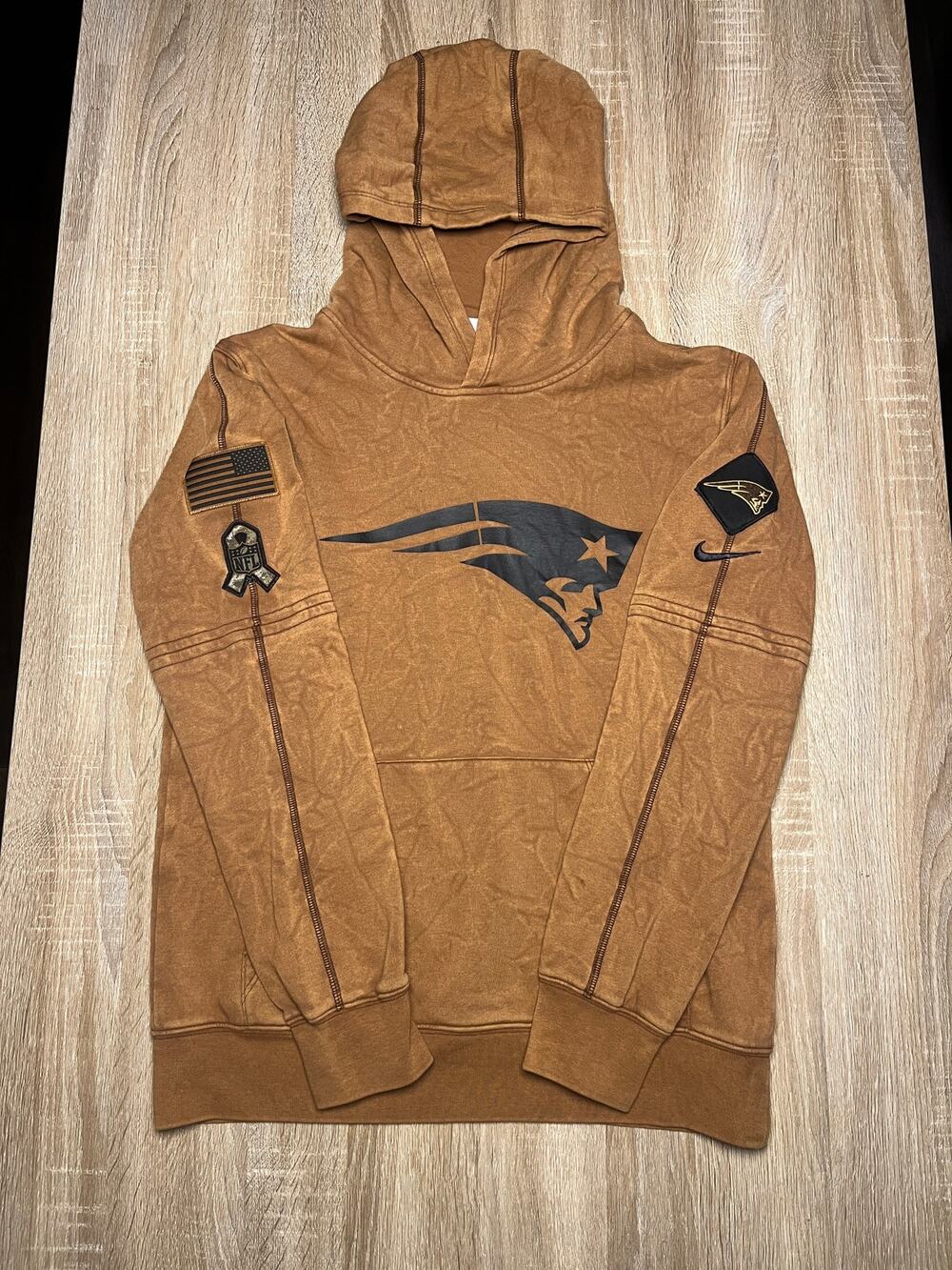 New England Patriots Brown Nike Salute To Service Hoodie Sweatshirt Youth Large